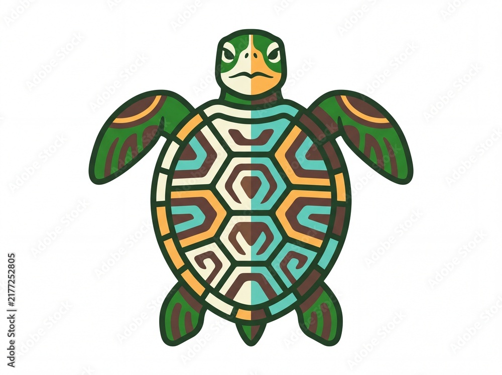 Fototapeta premium Turtle tribal sea animal illustration with geometric shell patterns