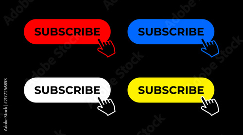 Subscribe button user interface elements with click cursor for online media channel engagement needs.