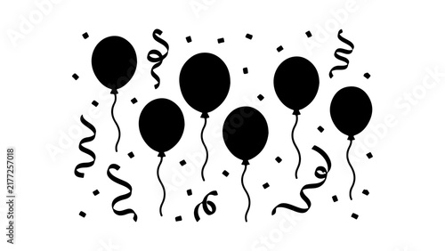 Party Balloons and Confetti Silhouette Icon Set