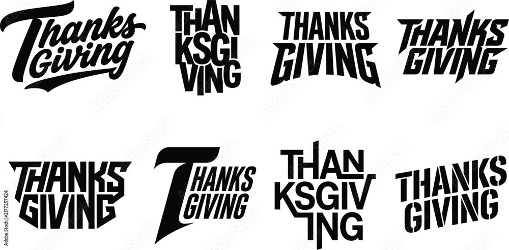 Obraz premium Collection of thanksgiving lettering designs in various styles and arrangements vector illustration