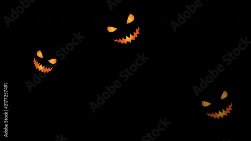 Animation of Halloween smiling pumpkin appearing and disappearing on transparent background. 4K footage