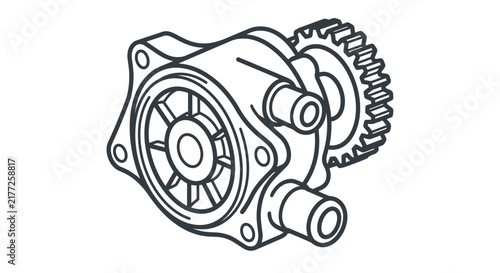 A technical line drawing of an automotive water pump with a gear mechanism.