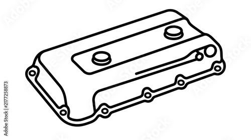 A clean black and white line art illustration of an automotive engine valve cover.