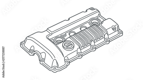 Line drawing of a car engine valve cover component.
