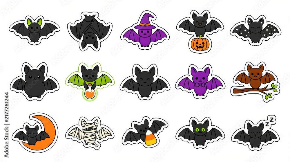 Obraz premium Set of cute cartoon bat stickers for halloween