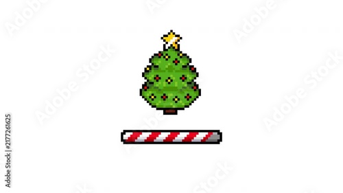 Pixel art Christmas loading bar. Pixelated progress bar moviewith Christmas tree. 4K animation in retro 8 bit arcade game style with alpha channel