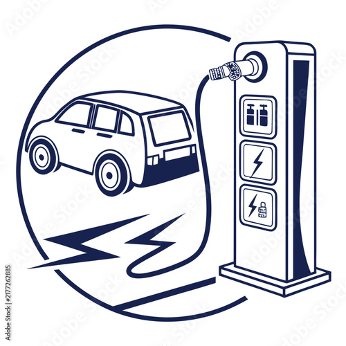 Electric car charging station vector line icon.