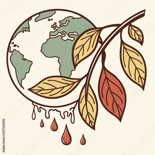 Earth with dripping leaves representing pollution.