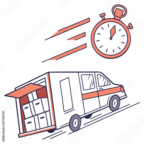 Fast delivery service with truck and stopwatch icon.