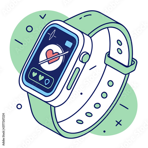 Smartwatch displaying heart rate and notifications.