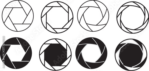 Cuadro en lienzo Camera Aperture Lens Shuttle Icon Set, Camera Lens Diaphragm and Aperture Sizes