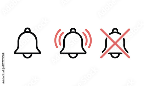 Bell notification icons with ringing and disabled states on a white background