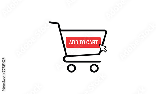 Shopping trolley icon with add to cart button on white background