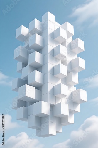 Obraz na płótnie Abstract 3D White Cubic Blocks Floating Structure Background