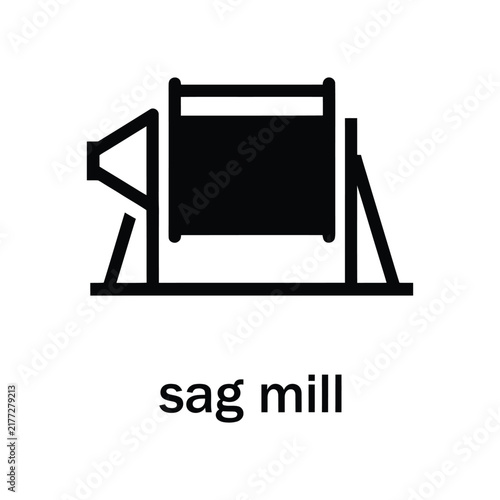 Sag mill illustration depicts a cylindrical grinding machine on a white background