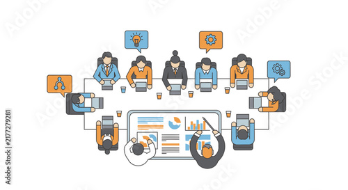 Diverse group of professionals collaborating in a modern office setting.