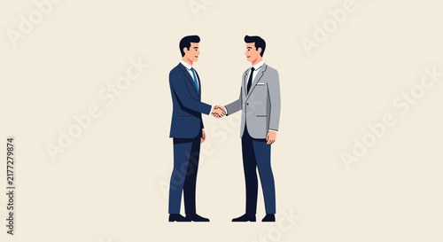 Two business professionals shaking hands in formal attire.