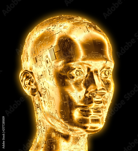 Mensch und Technologie goldfarben