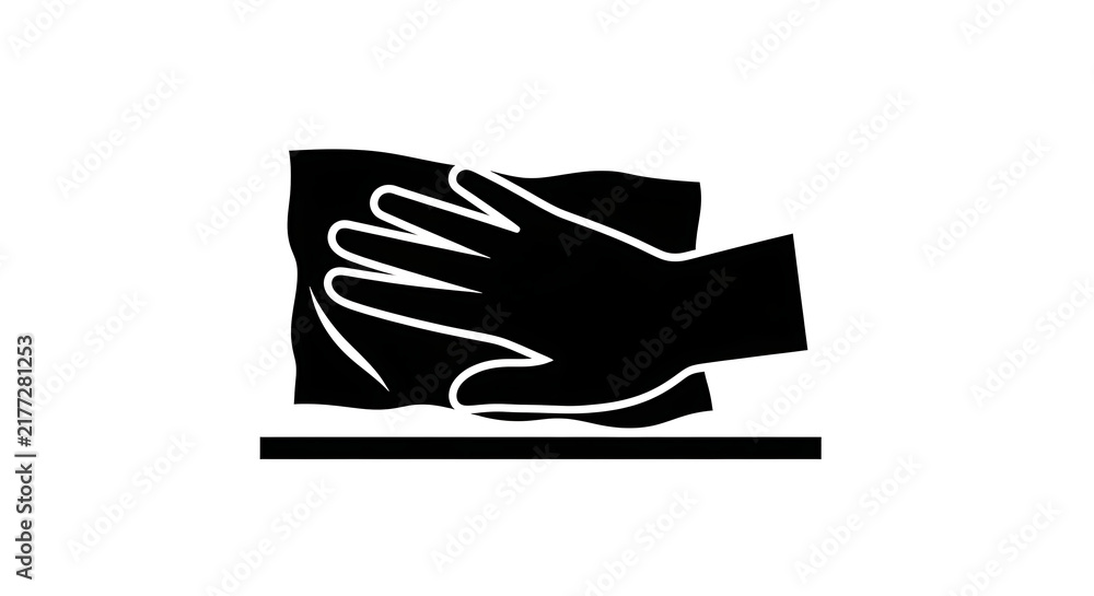 Fototapeta premium Hand wiping surface icon for cleaning instructions and hygiene safety labels.