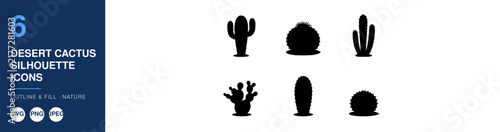 Desert Cactus Silhouette Icons, Minimalist Design Elements. Nature-Inspired Graphics