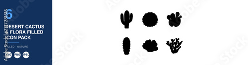 Desert Cactus & Flora Filled Icon Pack, Nature Illustration, Minimalist Design, Botanical Elements
