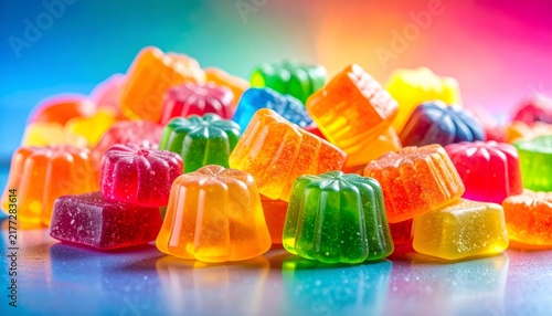 Colorful gummy candies creating a vibrant jelly sweets background