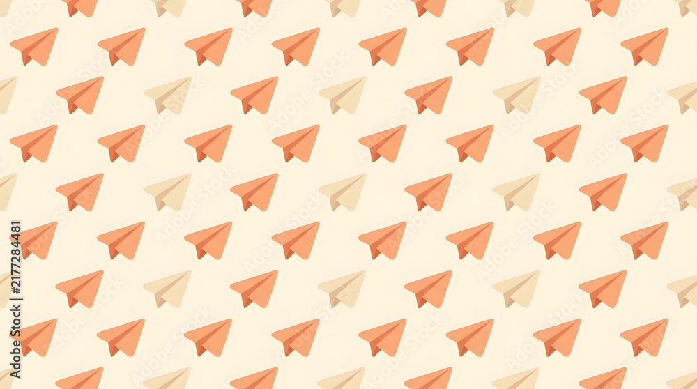 Minimalist orange paper airplane seamless pattern on cream.