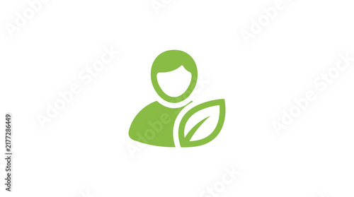Solid green icon depicting person and leaf motif