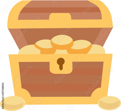 Foto Open Wooden Treasure Chest Full of Golden Coins Pixel Style Illustration