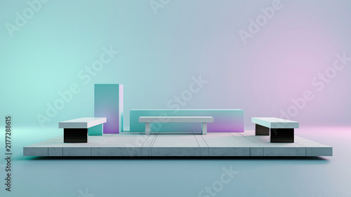 Modern minimalist interior with geometric furniture and soft color palette for contemporary living spaces