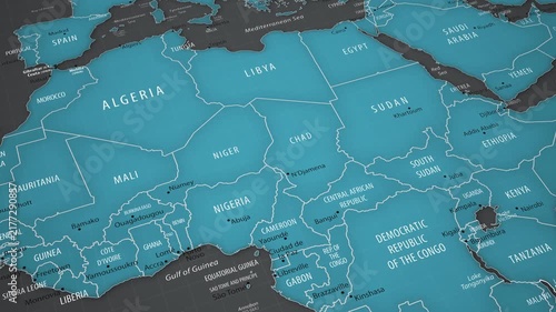 Nigeria on the political map of Africa with smooth camera movement