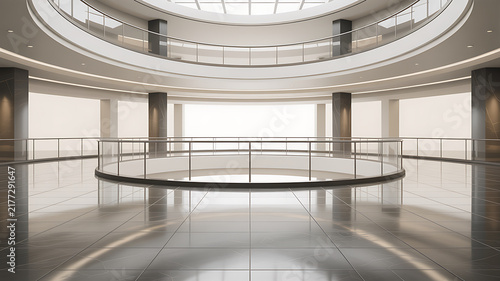 Modern shopping mall interior with multi-level atrium and reflective floor interior architecture