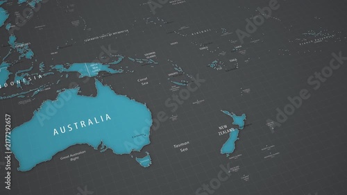 New Zealand on the political map of Oceania with smooth camera movement