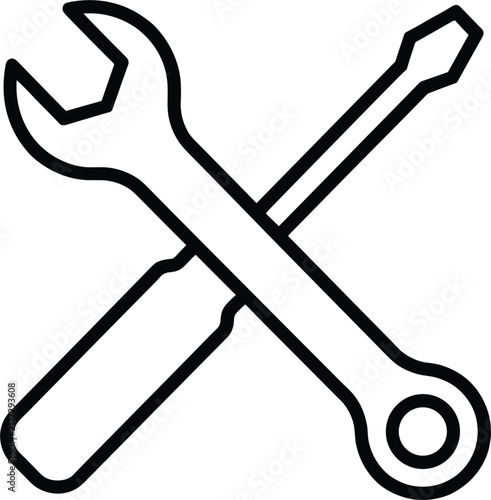 Crossed Wrench and Screwdriver Line Icon for Repair Maintenance Settings Construction and Technical Support Services Web Interface Design Vector Illustration