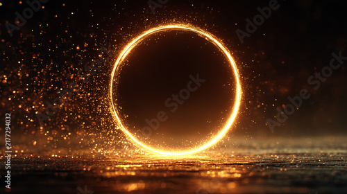 Enchanting luminous circle adorned with shimmering sparkles against a dark backdrop evoking a sense of wonder