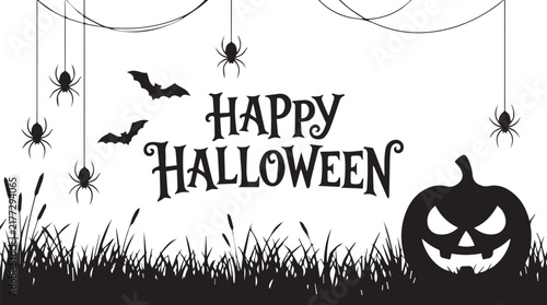 Elegant Black and White Halloween Party Invitation Design with Silhouette Elements