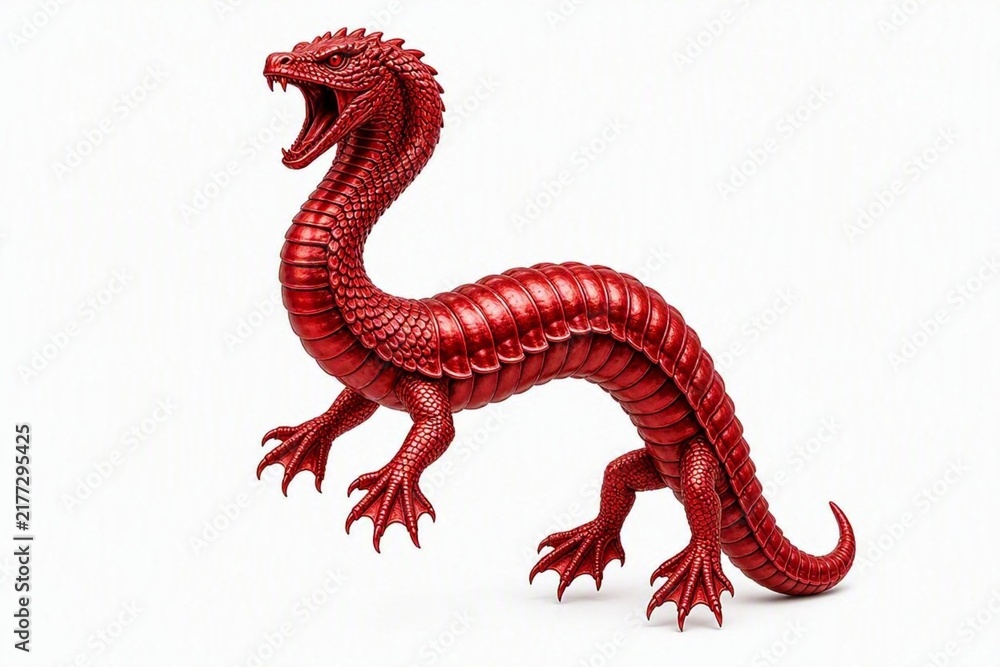 Naklejka premium Red imaginary prehistoric monster alone