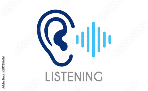Listening ear icon with sound waves