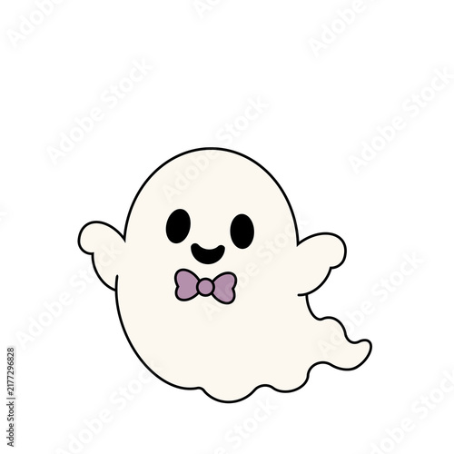 ハロウィンに使える蝶ネクタイを付けたかわいいおばけのイラスト（紫）