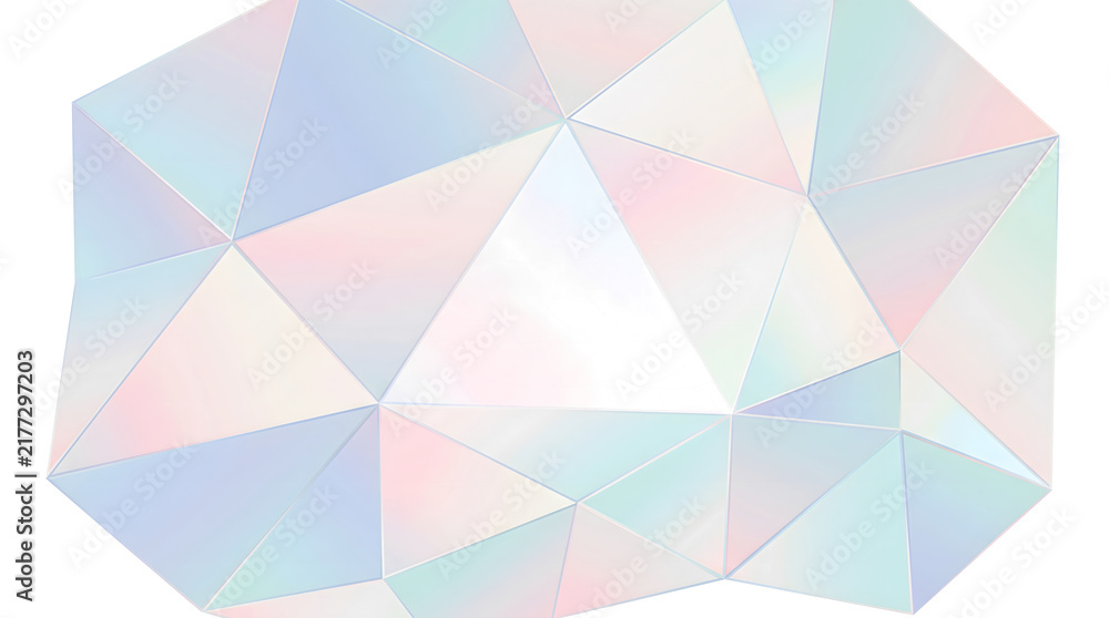 Obraz premium Iridescent crystal shape with faceted triangular polygons in pastel tones for modern geometric design use with PNG, Transparent and Black Background Versions