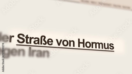 Blurred Upper Left Motion of Rapid 4K Fictional Online News Pages Featuring 'Straße von Hormus' Maritime and Political Updates