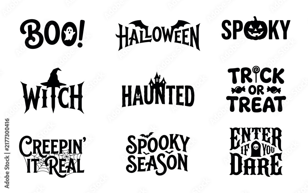 Obraz premium Halloween-themed spooky and witchy vintage text design set Vector
