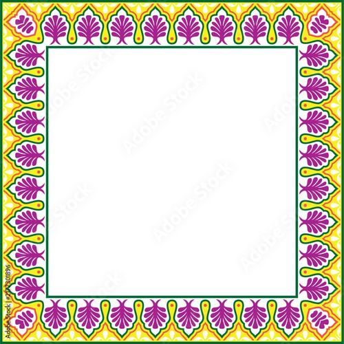 Vector colored square national Indian ornament. Rectangle, border, ethnic Hindu frame.