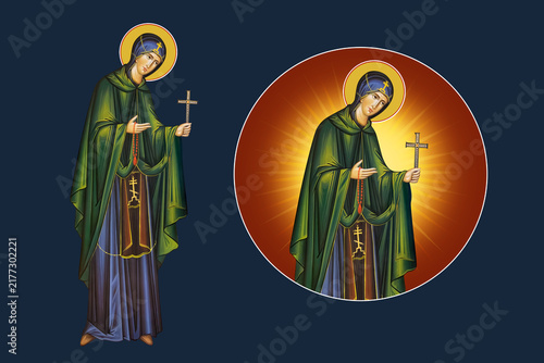 Sv. Petka. Saint Parascheva of the Balkans. Illustration - fresco set in Byzantine style