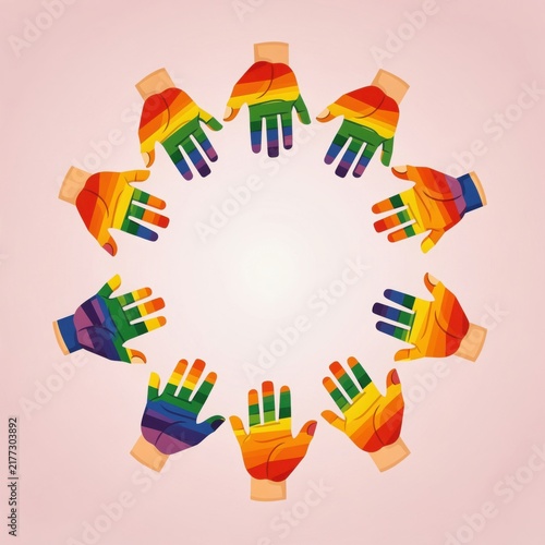 Diverse Hands in Rainbow Colors Forming a Circle