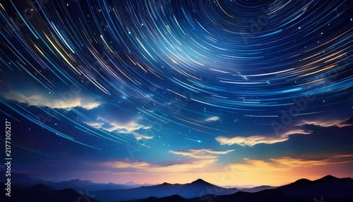 Starry Night Sky With Wispy Clouds And Streaks Of Light