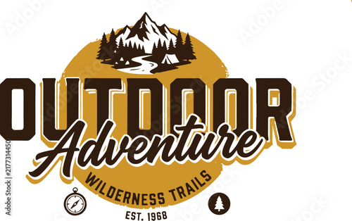 Outdoor adventure wilderness trails est 1968 logo isolated on white background