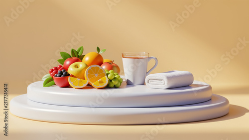 Fresh balanced meal arranged on stacked neutral plates against warm background representing mindful eating portion control wholesome nutrition healthy routines and simple food planning