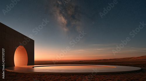 Minimalist product display podium with modern architecture.