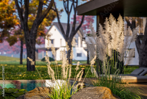 Konstfotografi 3d rendering of contemporary architectural luxury house exterior